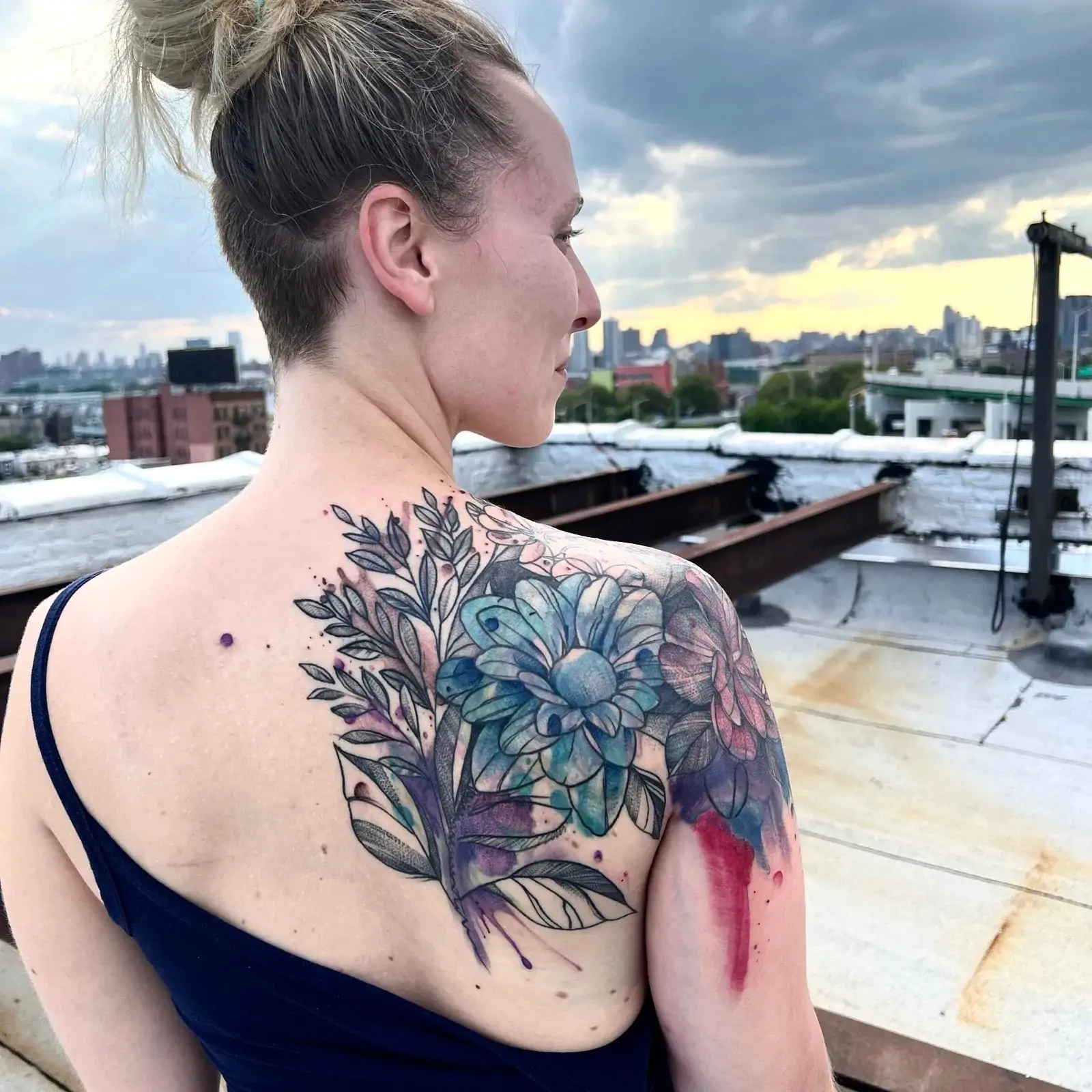 floral shoulder tattoo